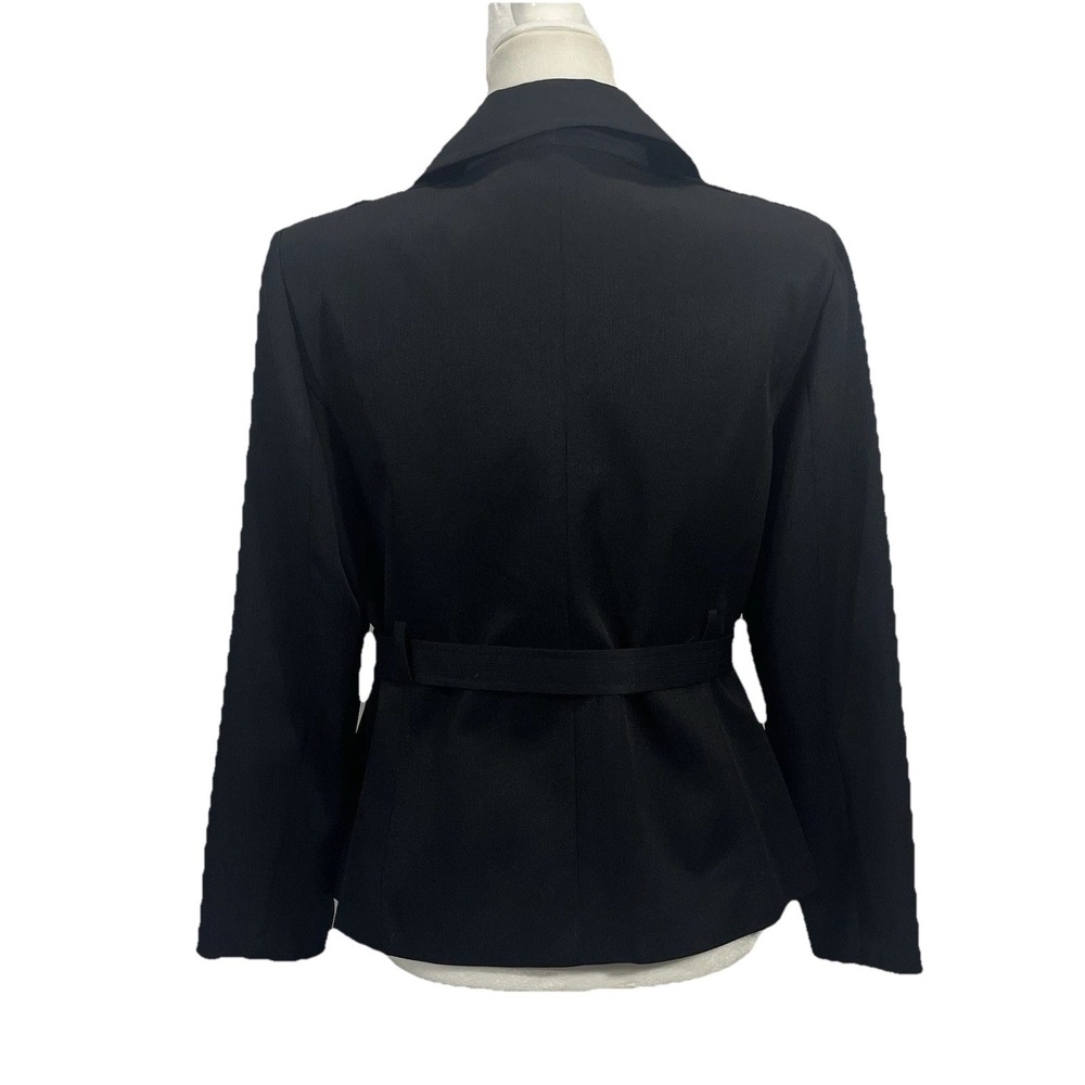 Giorgio Sant' Angelo Black Lined Belted Blazer Button Classic Size 12 Petite - Picture 3 of 8